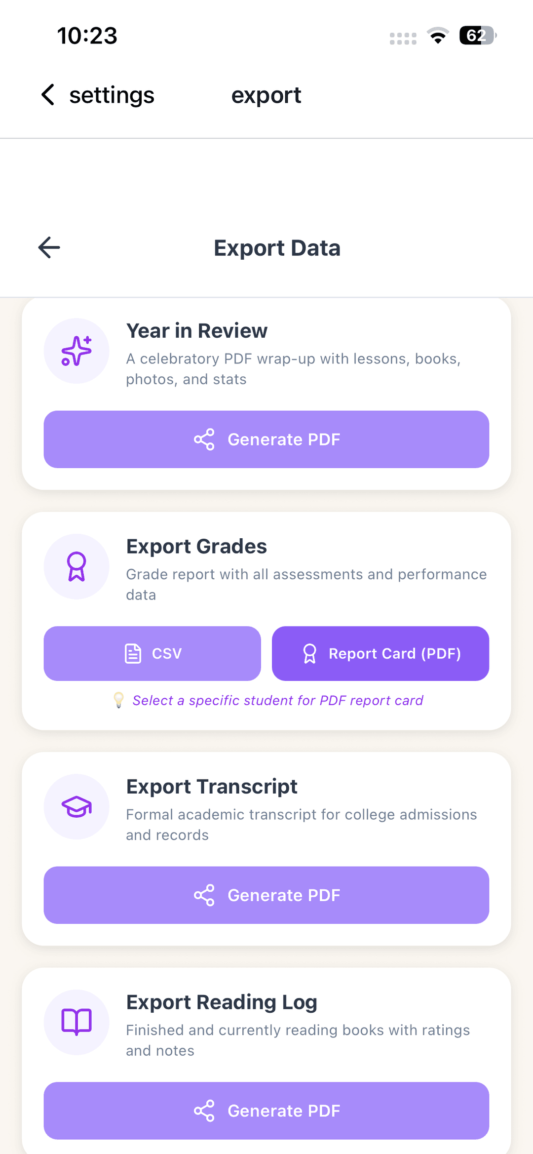 An academic transcript generated by Homeschool Hub